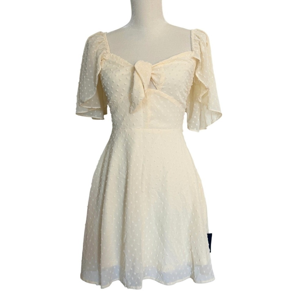 Lulus Butter Yellow S Swiss Dot Mini Dress NWT Coquette Fairy Romantic Tie Front